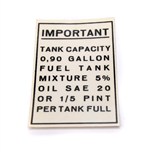 Gas Tank Capacity Sticker